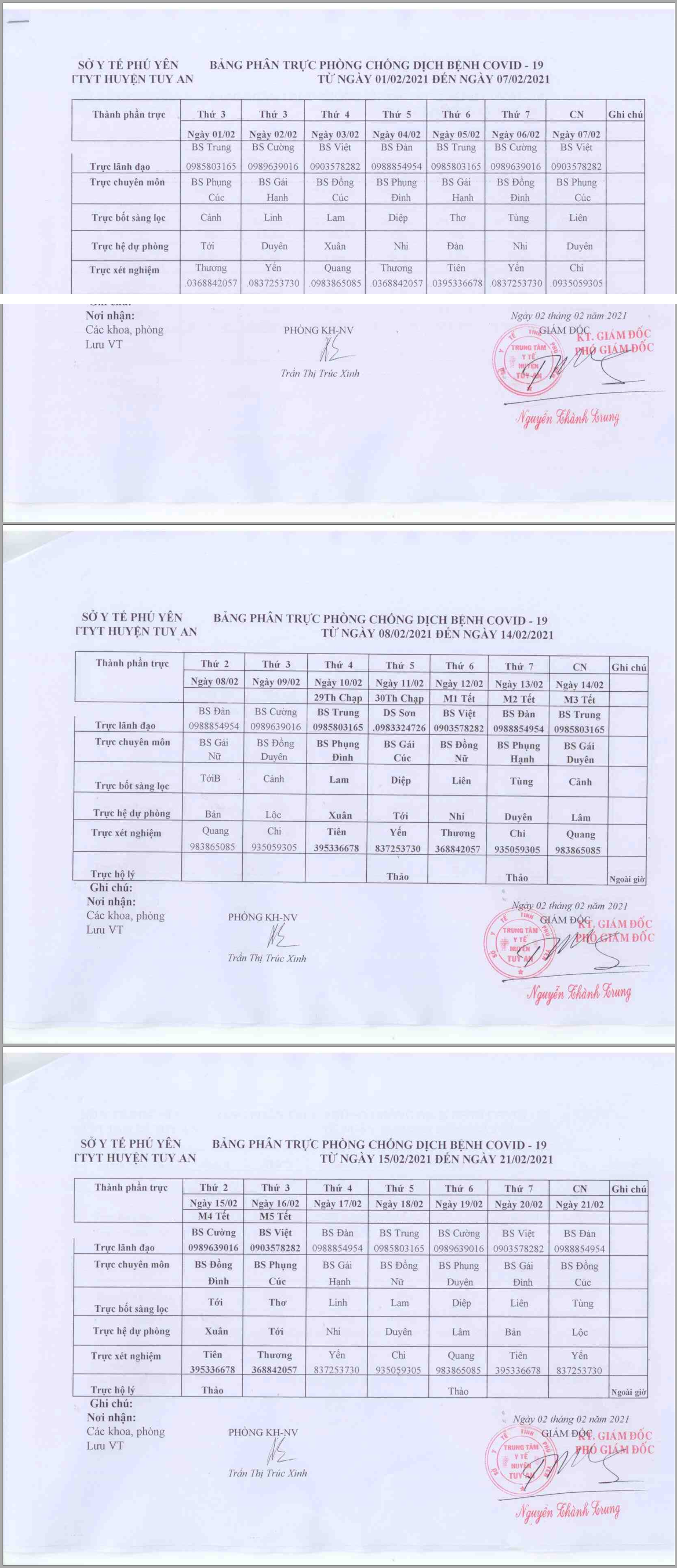 Lịch trực Covid19 dịp Tết 2021: 1/2/2021-21/2/2021